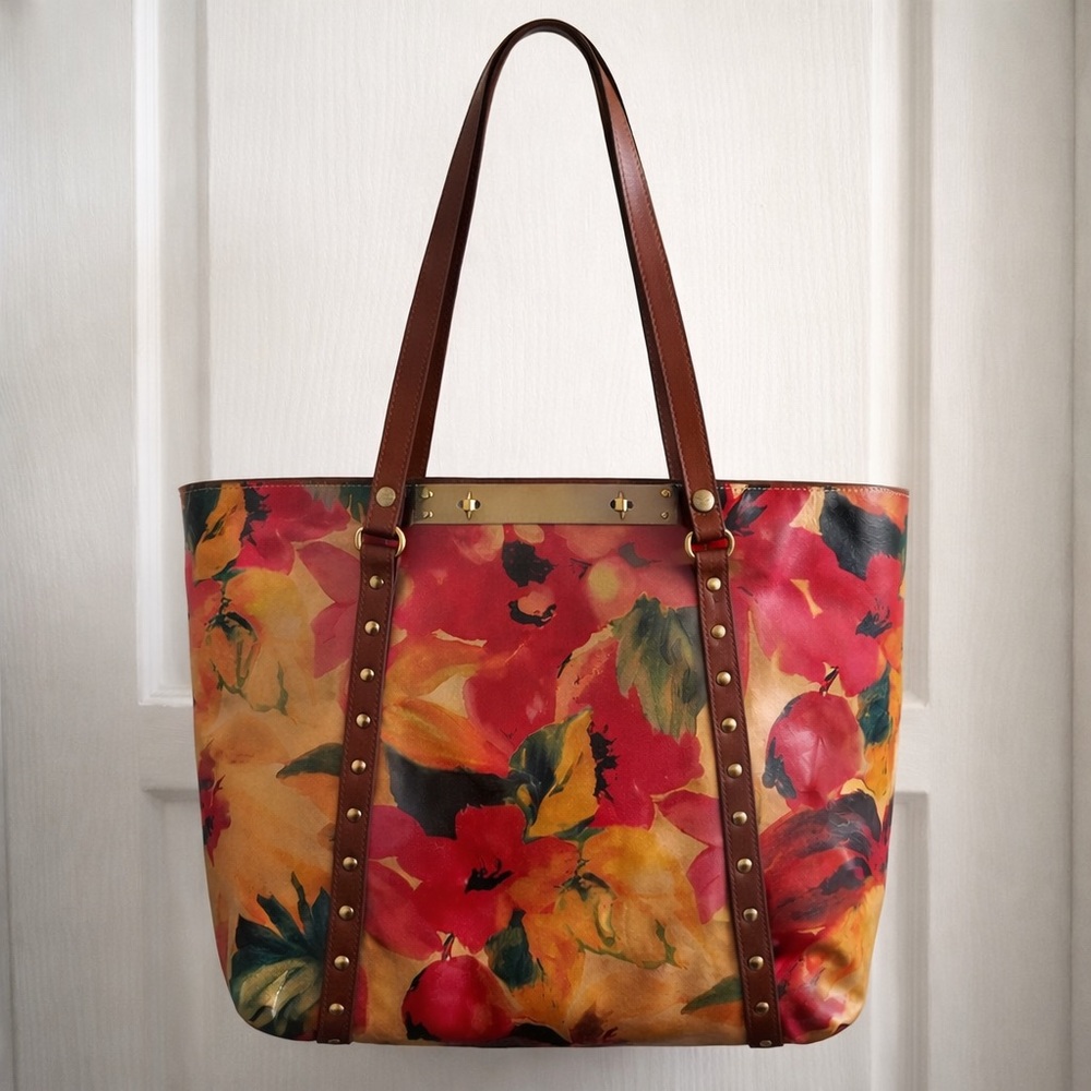 Patricia Nash BENVENUTO Tan Large Leather Tote Shoulder Bag Spring Red